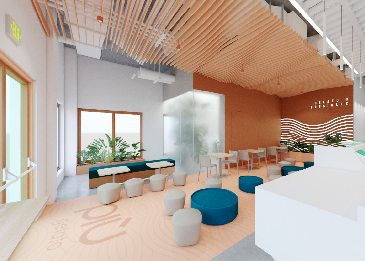 Piu Gelato service counter and commercial interior detail by Habitar 91