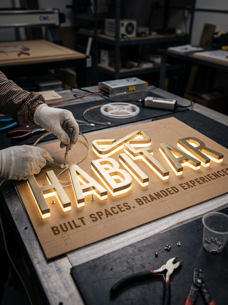 Half side lit acrylic illuminated indoor sign system by Habitar 91