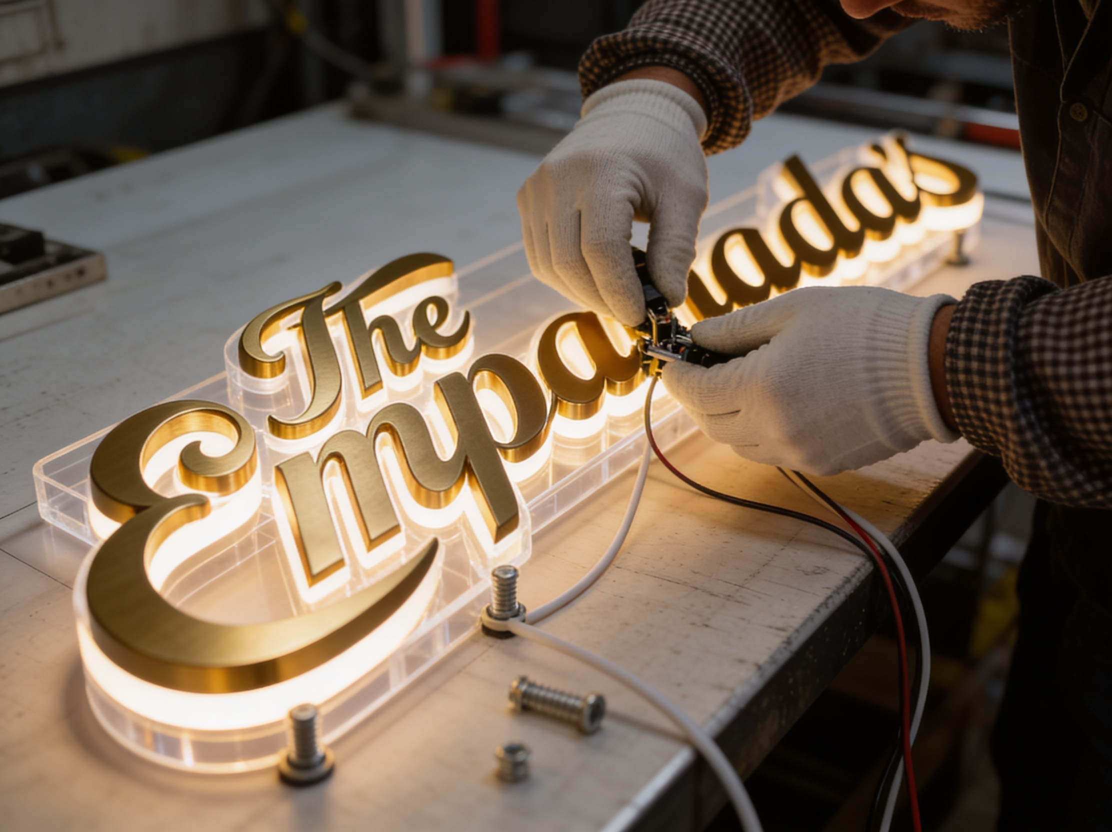 Custom illuminated indoor signs and LED brand logo systems for events, retail spaces, and branded environments by Habitar 91